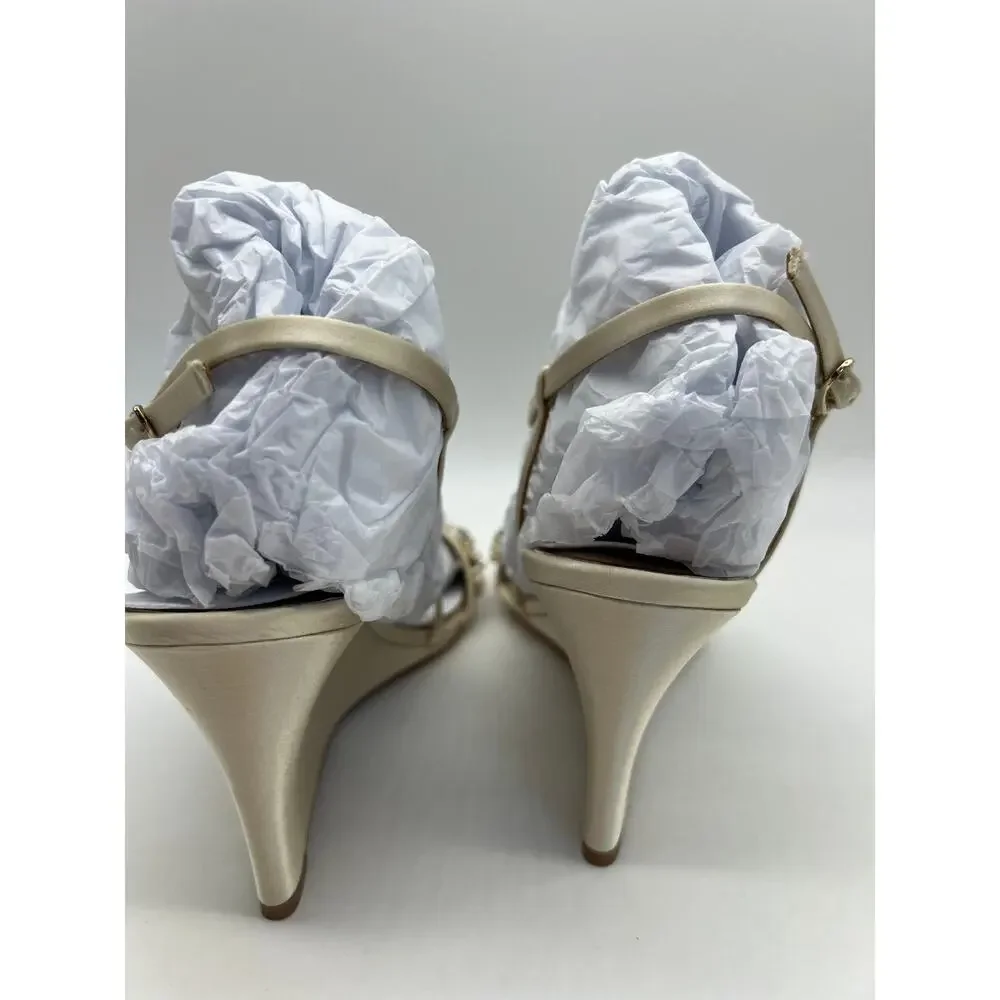 Badgley Mischka Women's Clarisa Embellished Wedge Sandal Ivory MP5243 Size 8